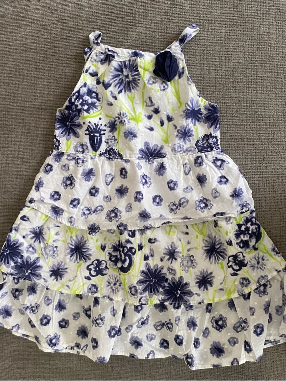 Penelope Mack White Dress with Navy Floral and Lime Accents